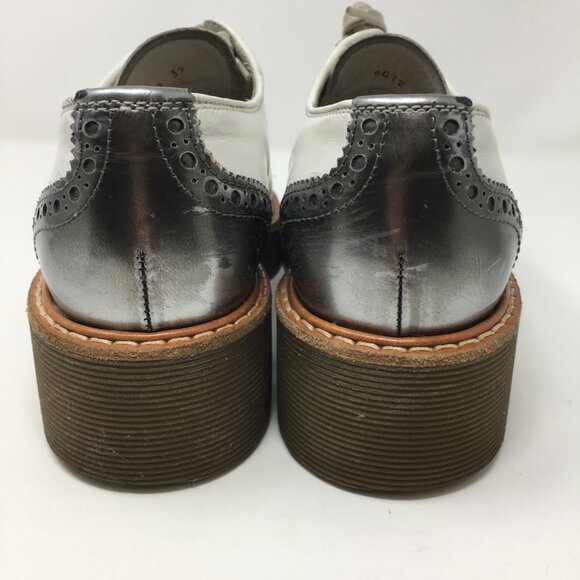 Prada Lace Up Platform Leather Brogue Shoes White leather Silver Toe Womens 39 - Picture 5 of 15